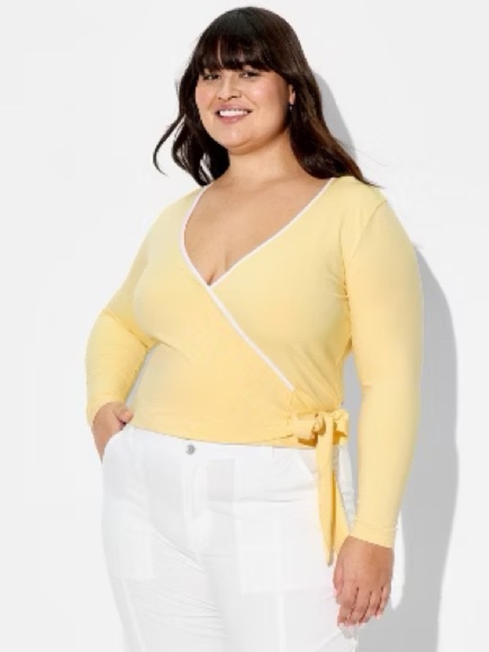 Women’s ButterBliss Long Sleeve Wrap Top in Light Yellow by Wild Fable Large NWT